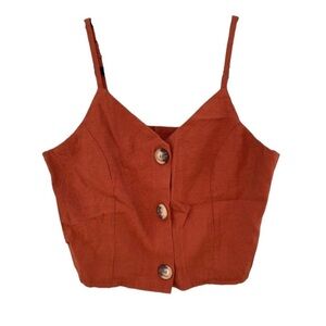 Shein Burnt Orange Button Crop Top Tank Sz M